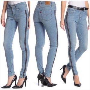 Levi’s Premium 721 High Rise Skinny Jeans Sz 29 Beaded Side Stripe sculpt denim